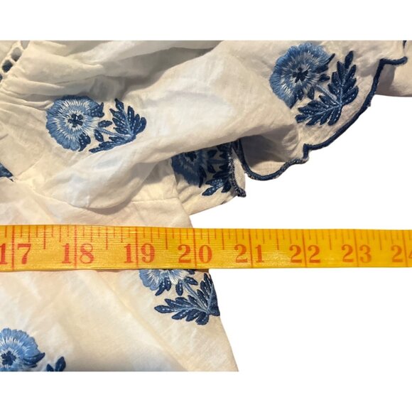 A Loves A White and Blue Embroidered Floral Top/ Size Medium - Picture 4 of 8